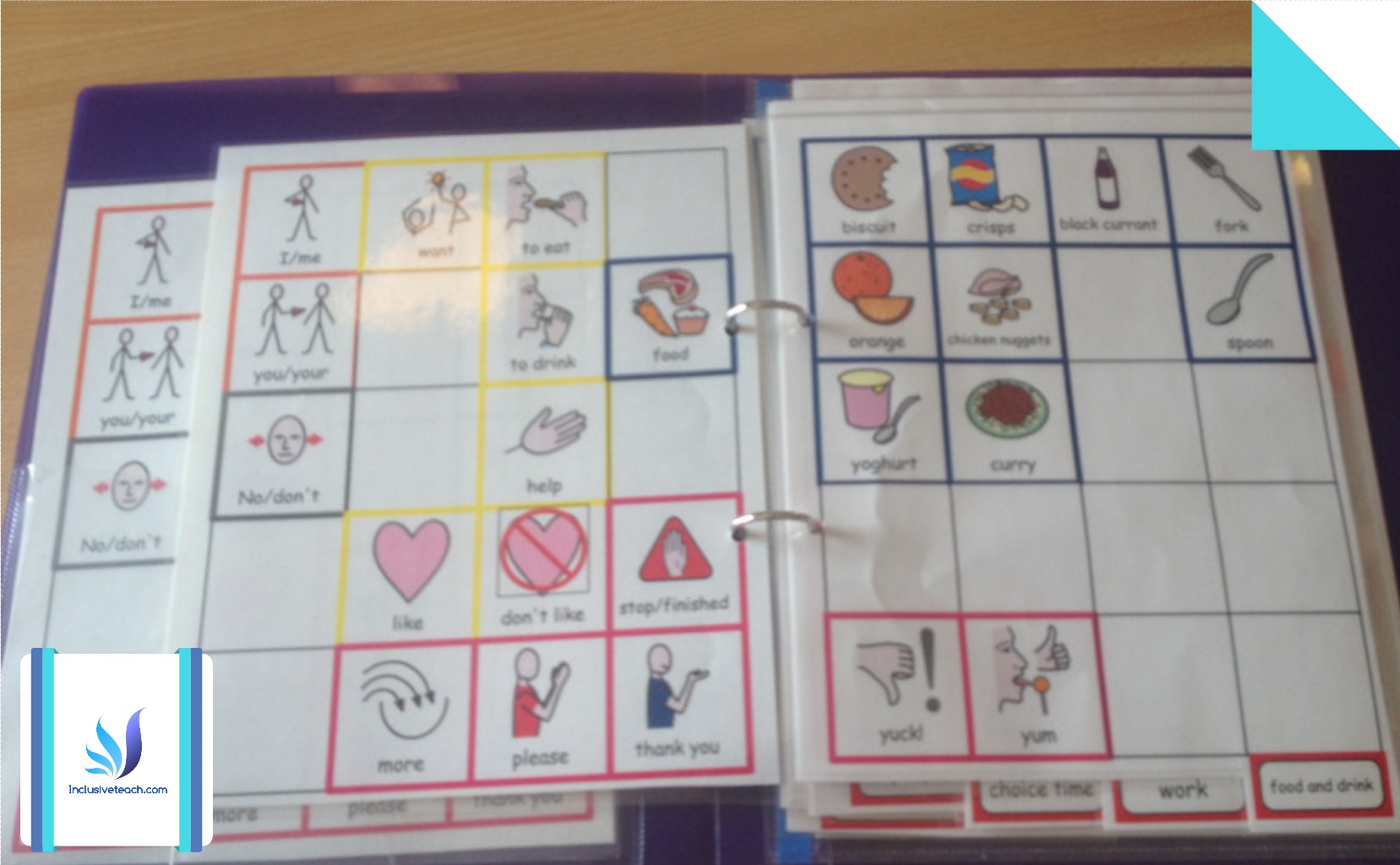 Example of a communication book for non-verbal pupils. Using Visual supports in the classroom. Autism