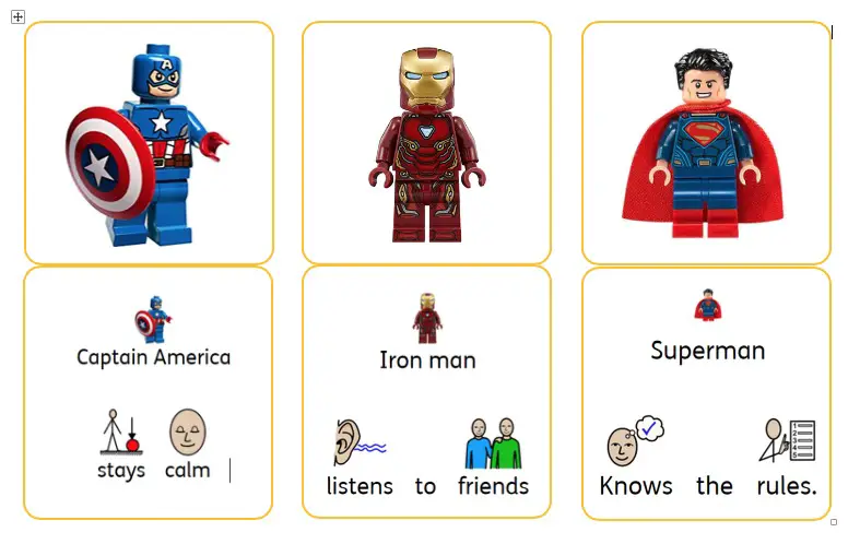 Avengers lego rule cards - social story autism behaviour