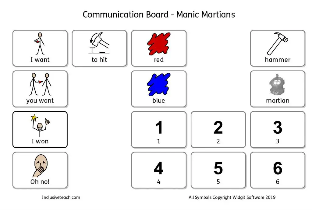 AAC communication board Mnic Martians game autism