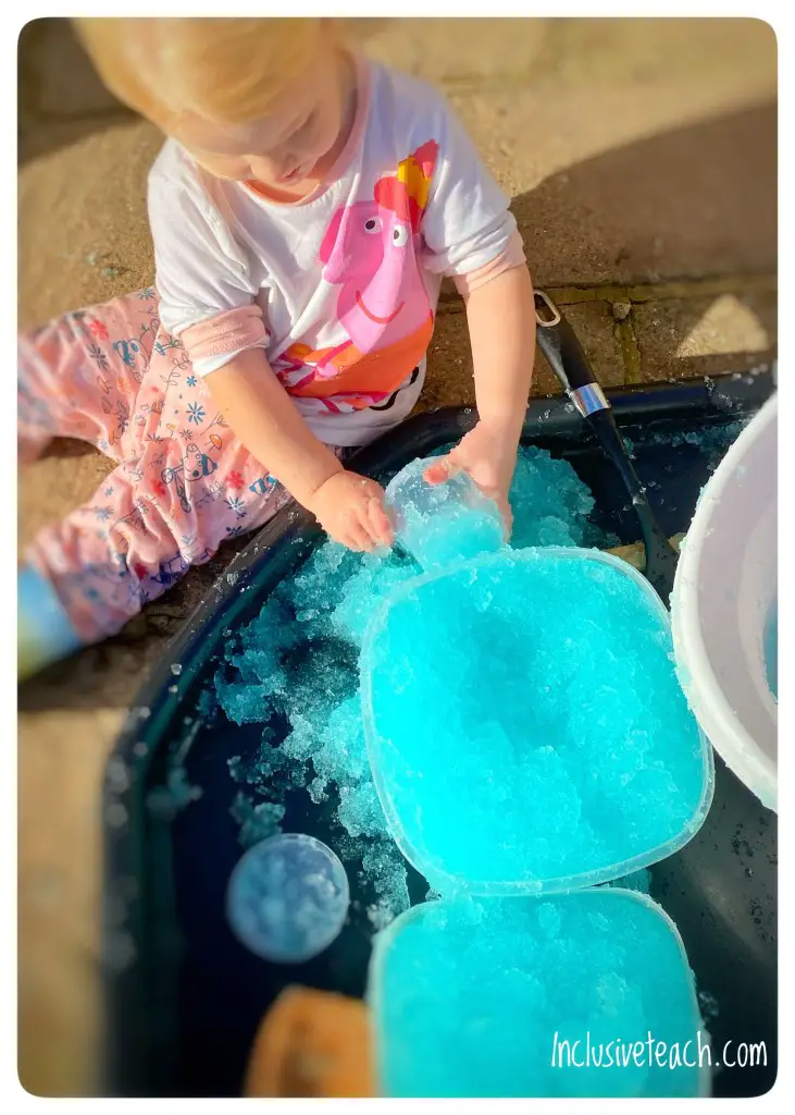 child using sensory play in EYFS. Ideas for sensory teaching resources