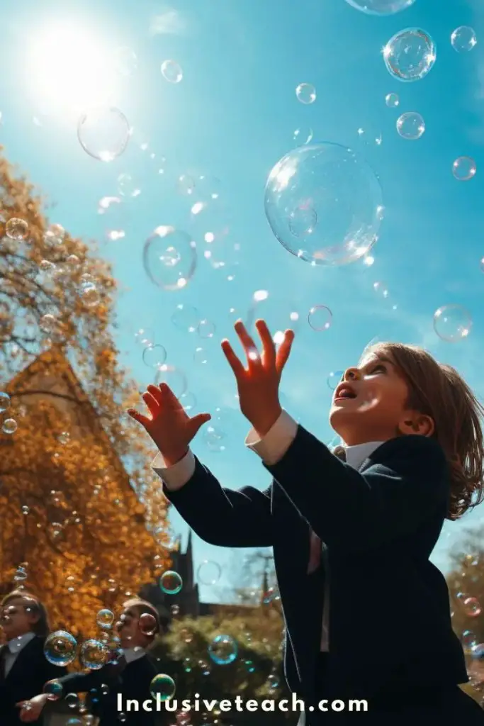 Playing With Bubbles Outdoor Learning EYFS Windy Day Games