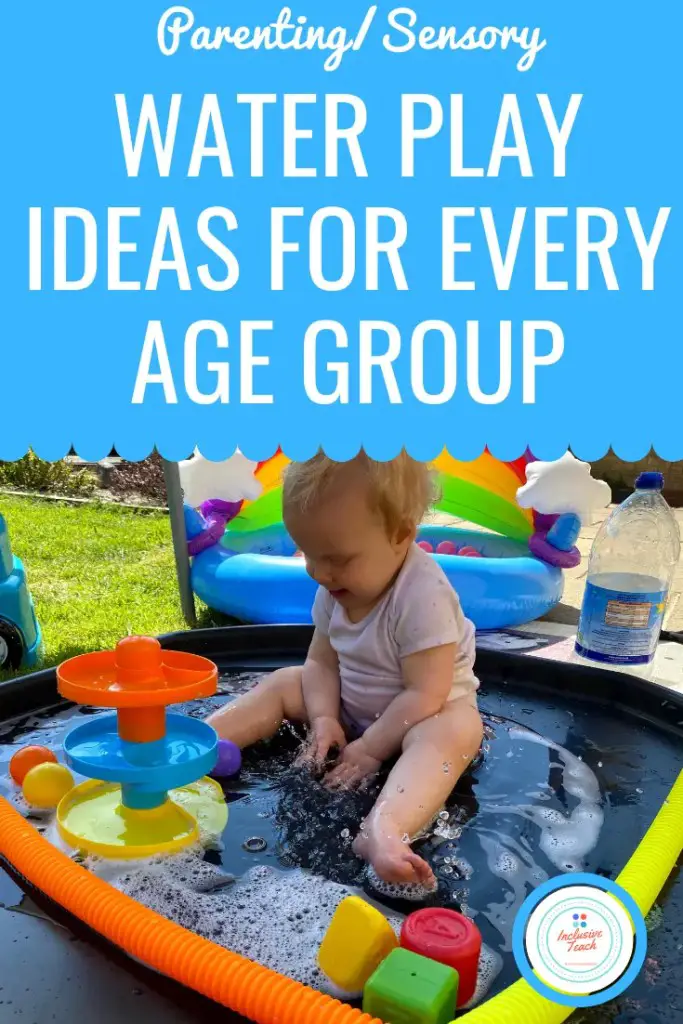 Water Play Ideas For Every Age Group baby sitting in tough tray