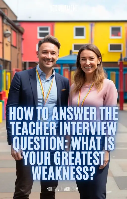 How to Answer the Teacher Interview Question: What is your Greatest Weakness? Two teachers standing outside a school