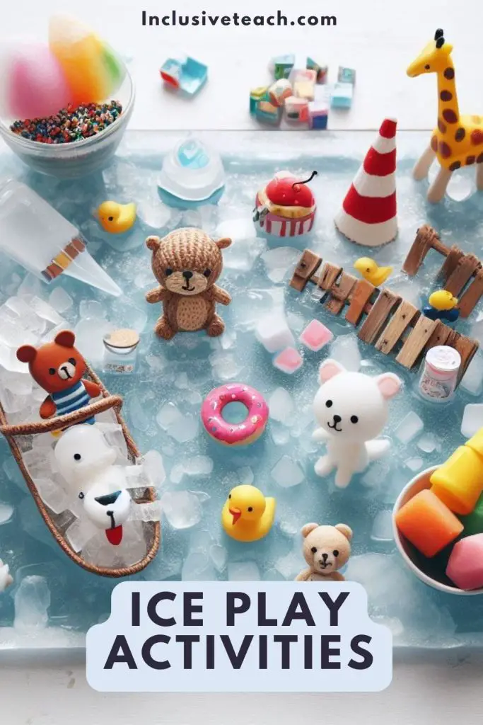 An Ice Play EYFS Kindergarten Tuff Tray with Toys and Ice Cubes